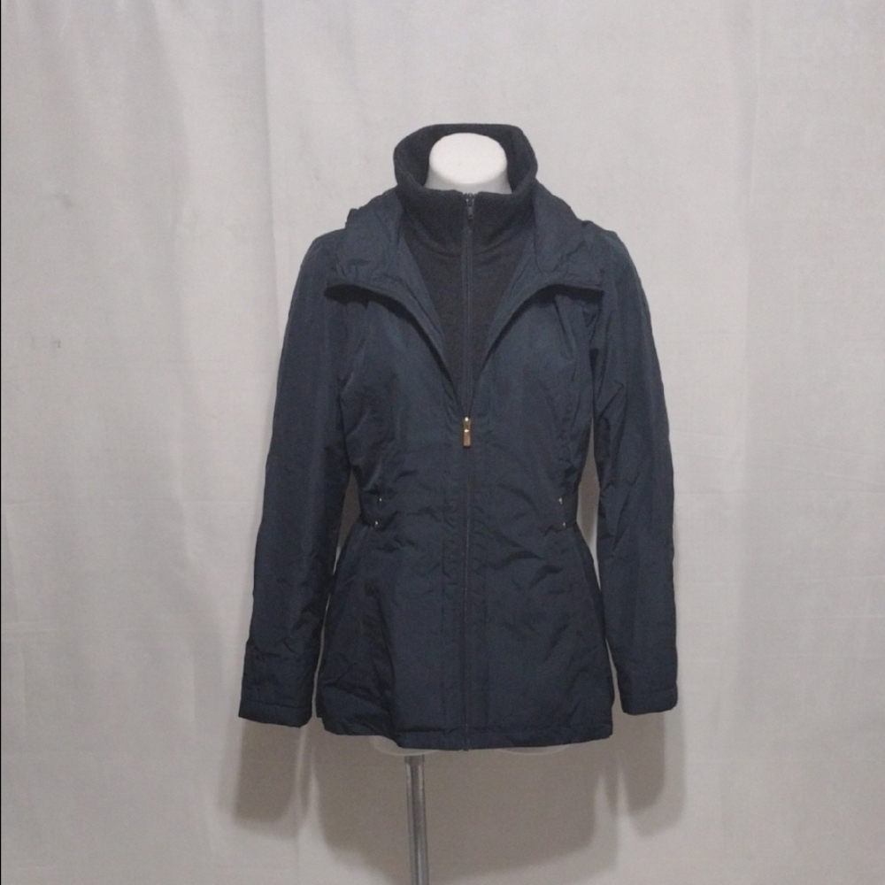 Time & Tru Insulated Hooded Coat Medium Double Zip Warm Utility Outerwear Jacket